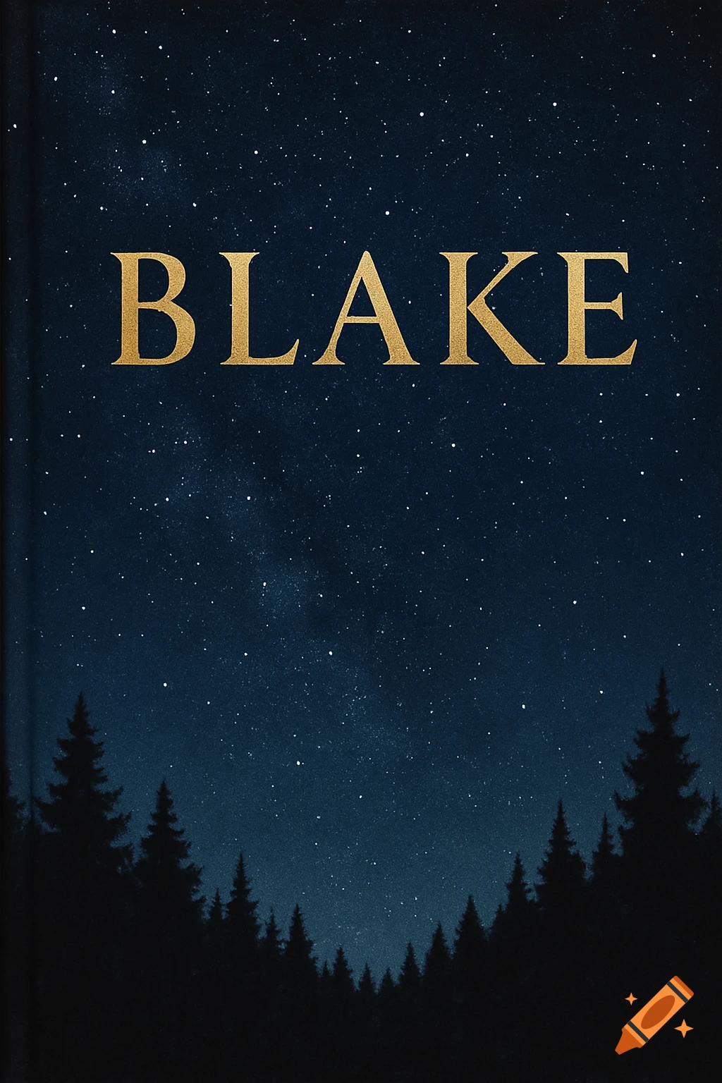 A book cover with the title BLAKE in gold letters over a starry night sky and forest silhouette.