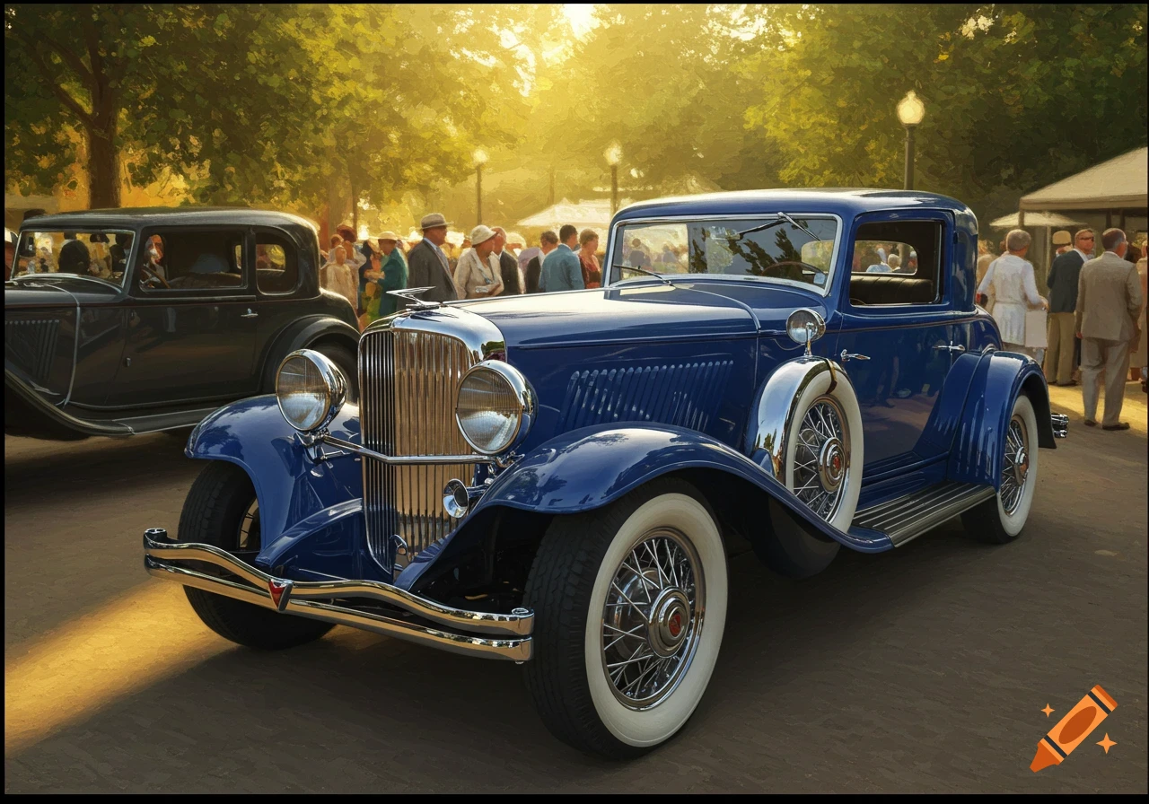 Blue classic car at an outdoor event