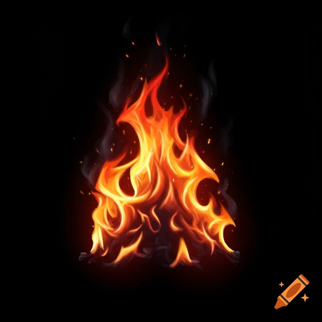 Realistic flames on a black background.