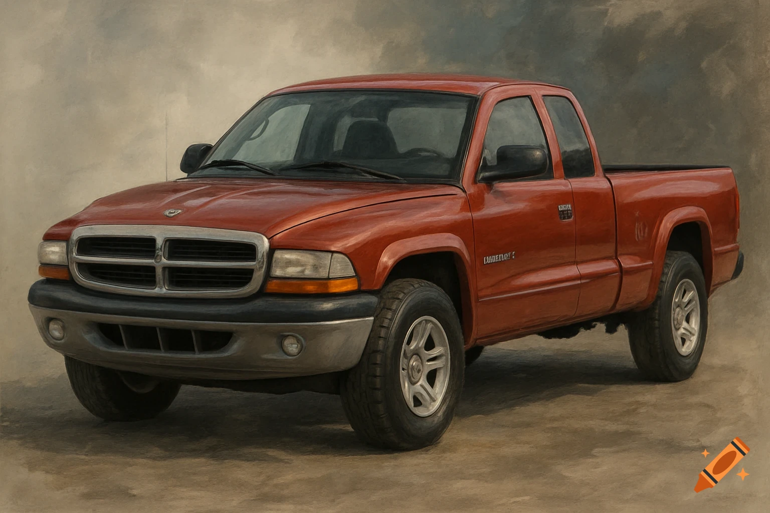 A red pickup truck