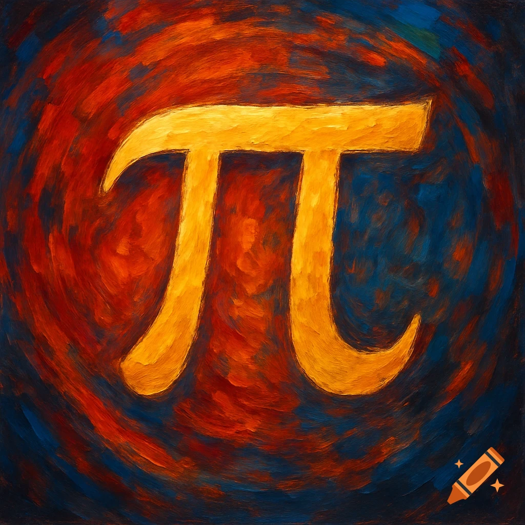 The mathematical symbol Pi (
) is depicted with swirling red, orange, and blue brushstrokes.