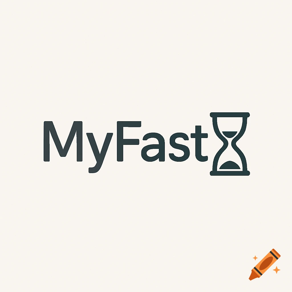 Minimal logo with 'MyFast' text and hourglass icon