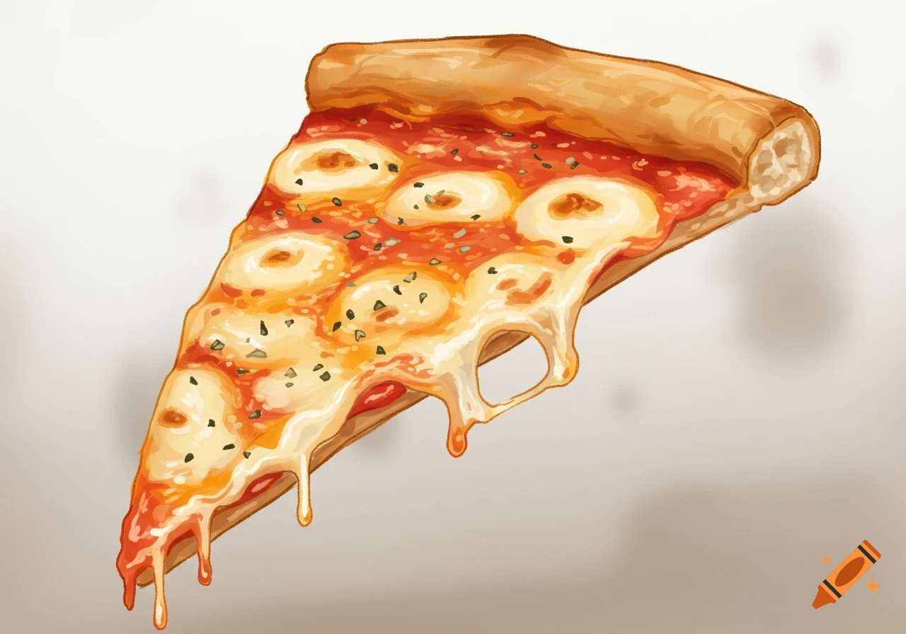 A slice of pizza with melting cheese.