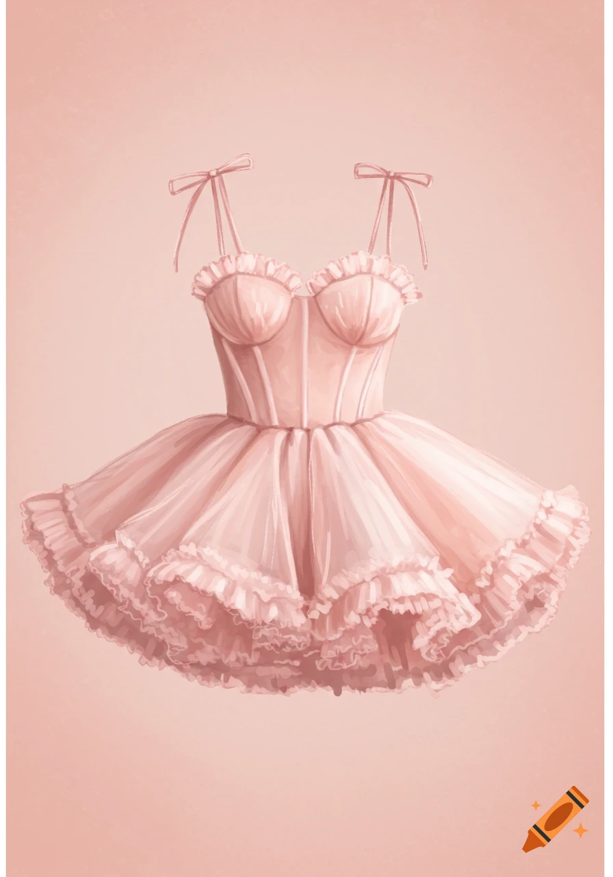 Blush pink tulle dress with a corset bodice and ruffled skirt.