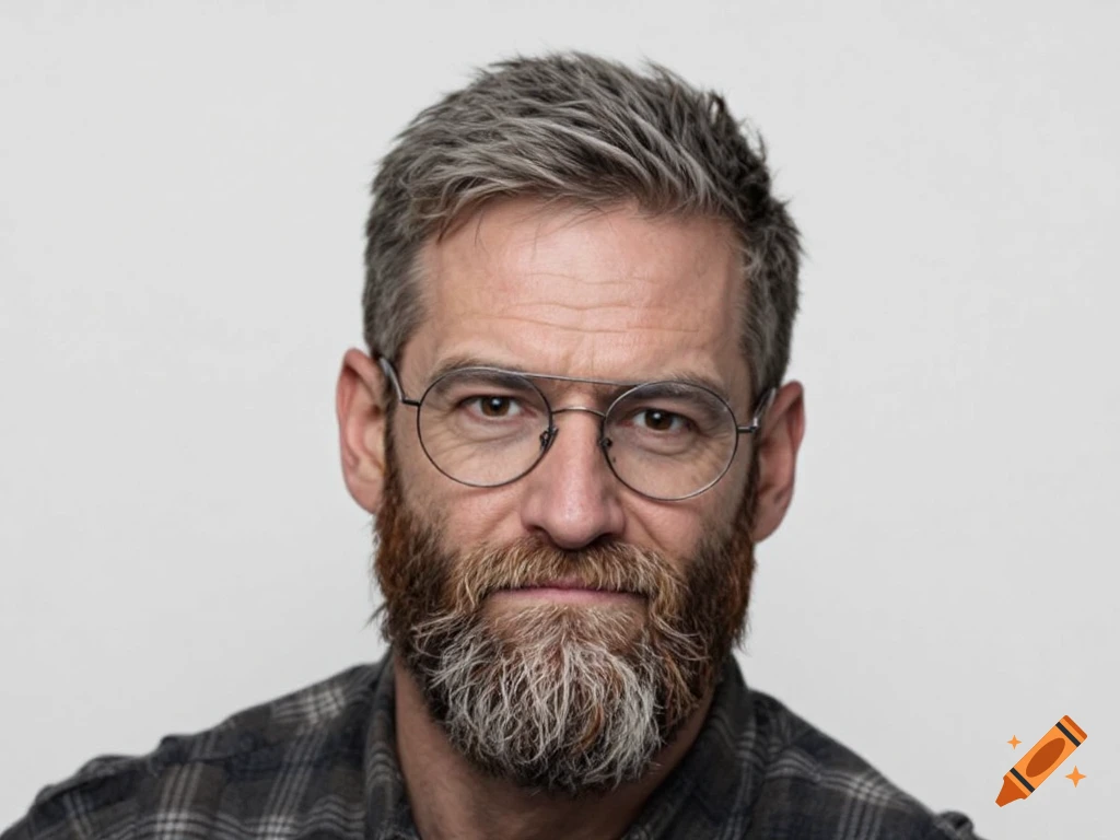 A portrait photo of a man with graying hair, a beard, and glasses looking at the camera.