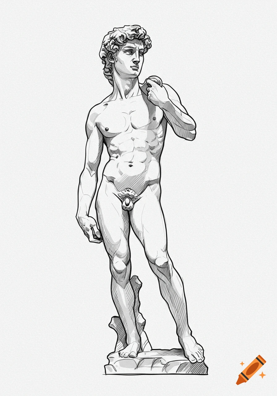 Simple sketch drawing of Michelangelo's David statue.