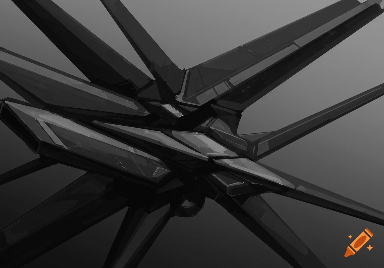 Abstract image of a complex, dark geometric structure.
