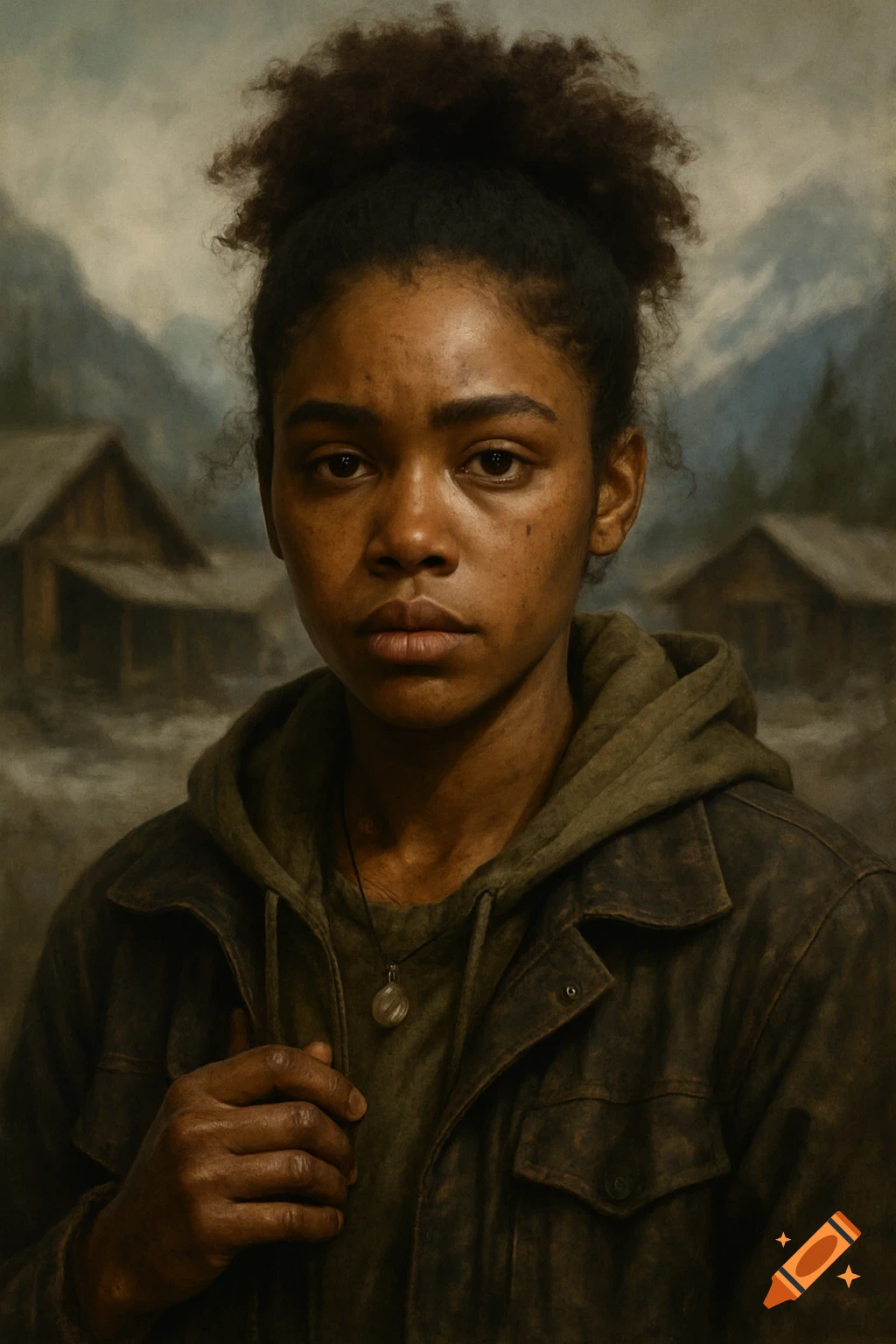 Portrait of a young woman in a post-apocalyptic mountain village.