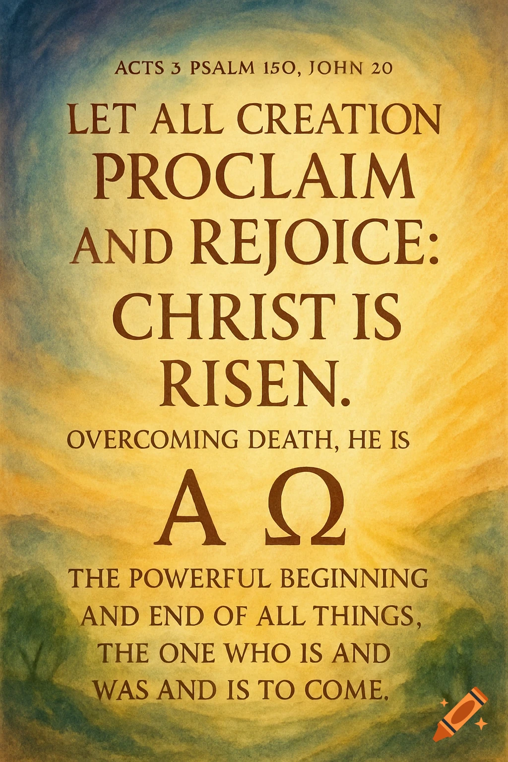 Religious text about Christ over a dramatic sky and landscape background.
