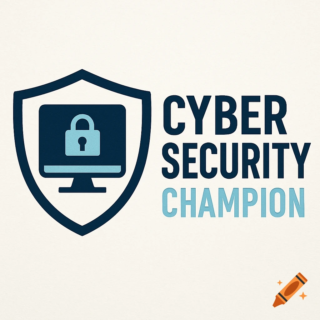 Cyber Security Champion logo with shield, computer, and lock icon.