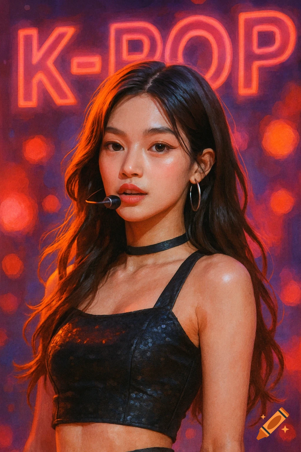 A K-pop performer on stage.