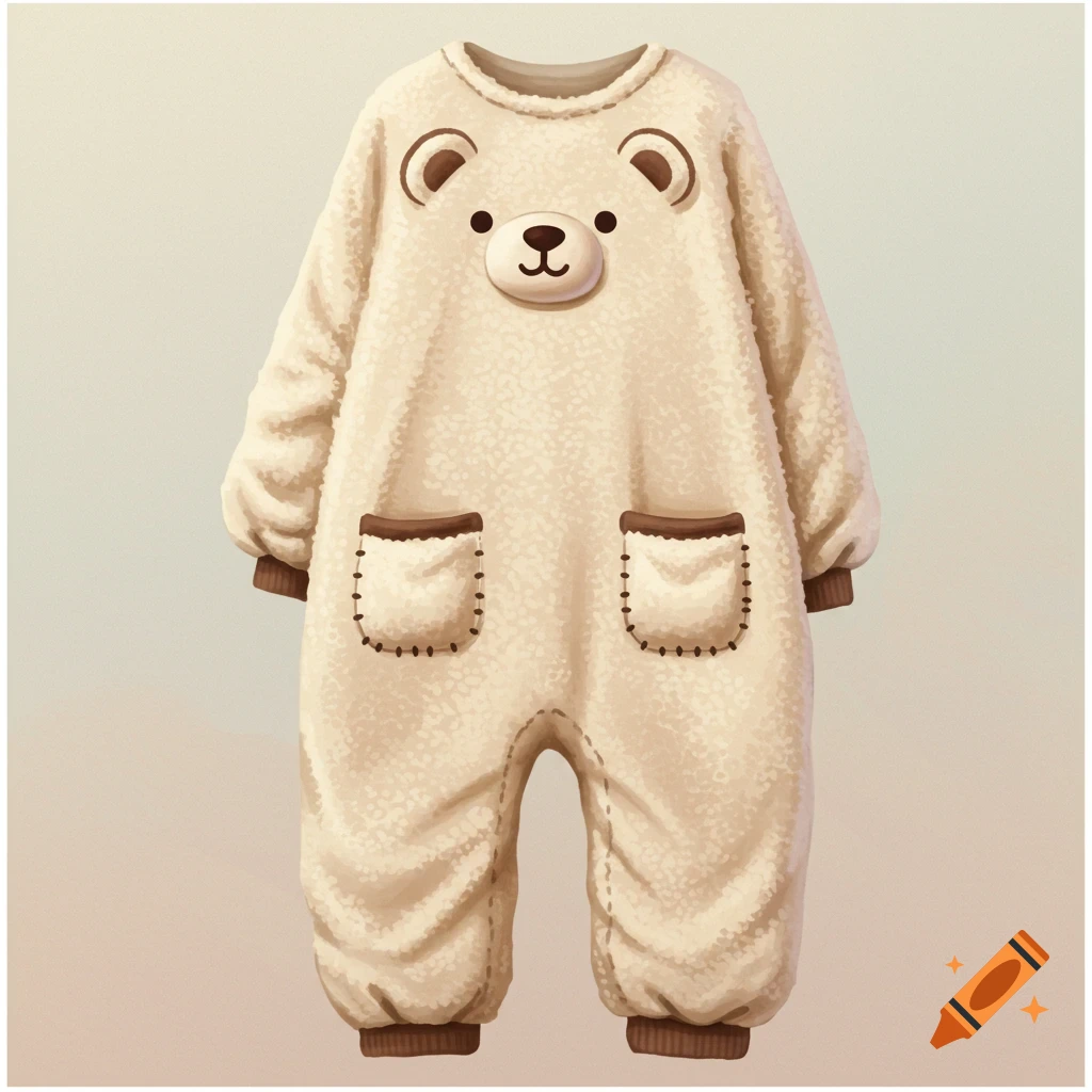Image of a fuzzy beige bear-themed romper