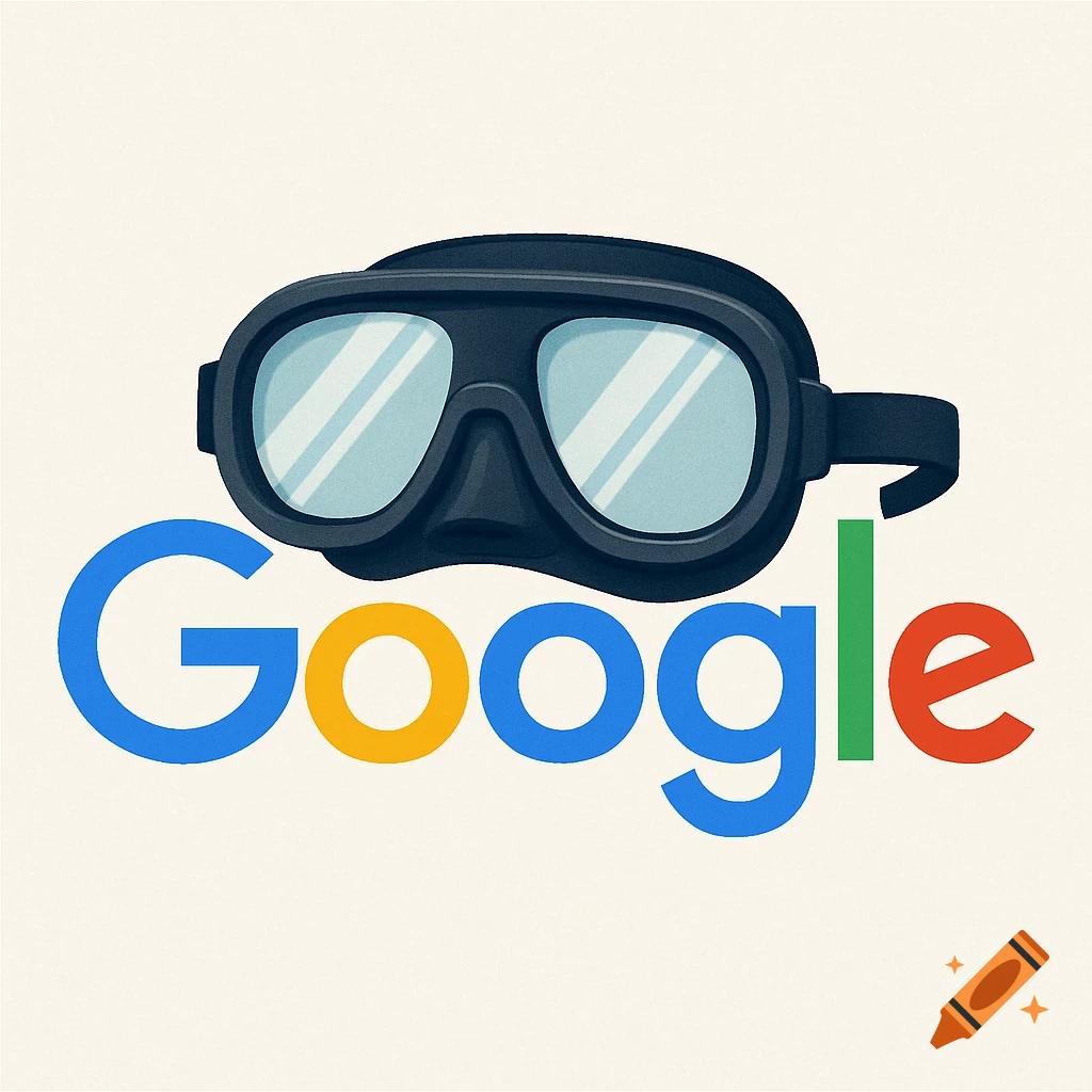 Illustration of the Google logo wearing black goggles.