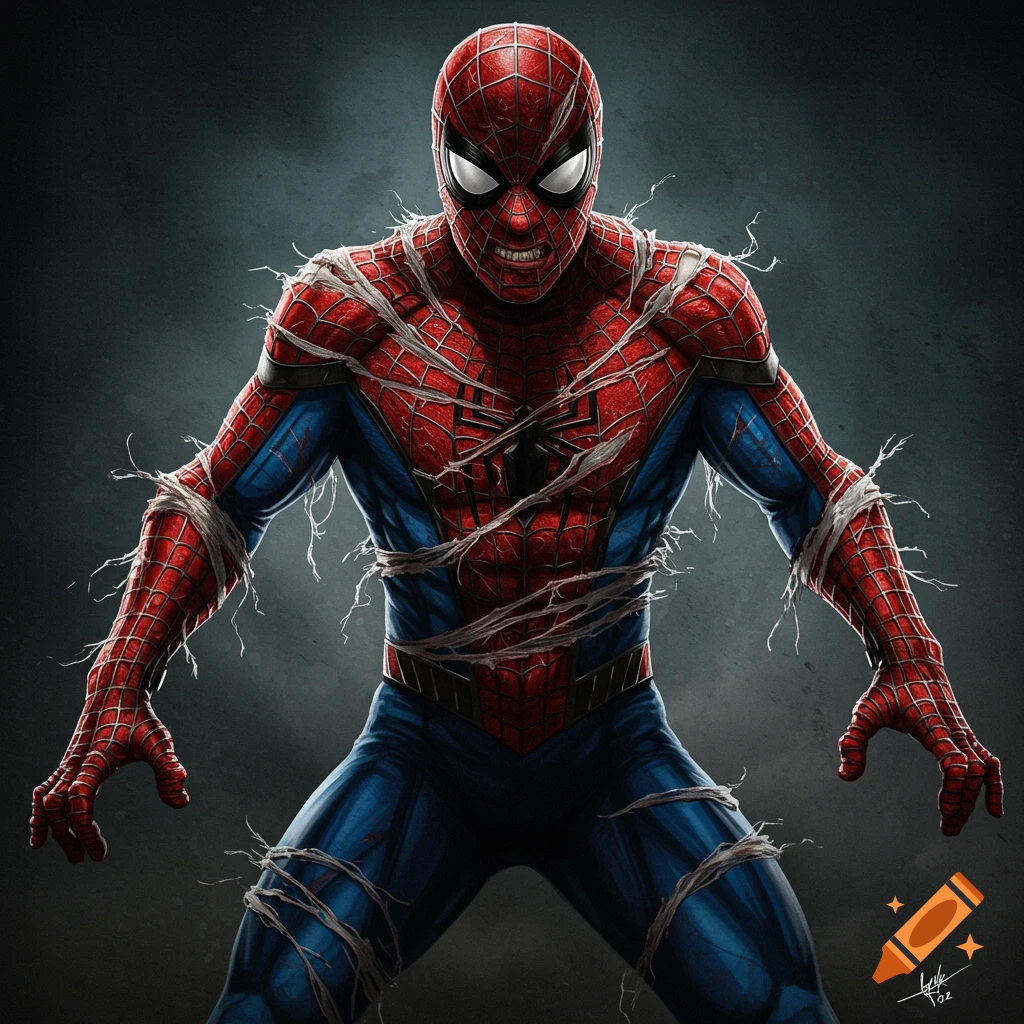 Spider-Man with a ripped suit