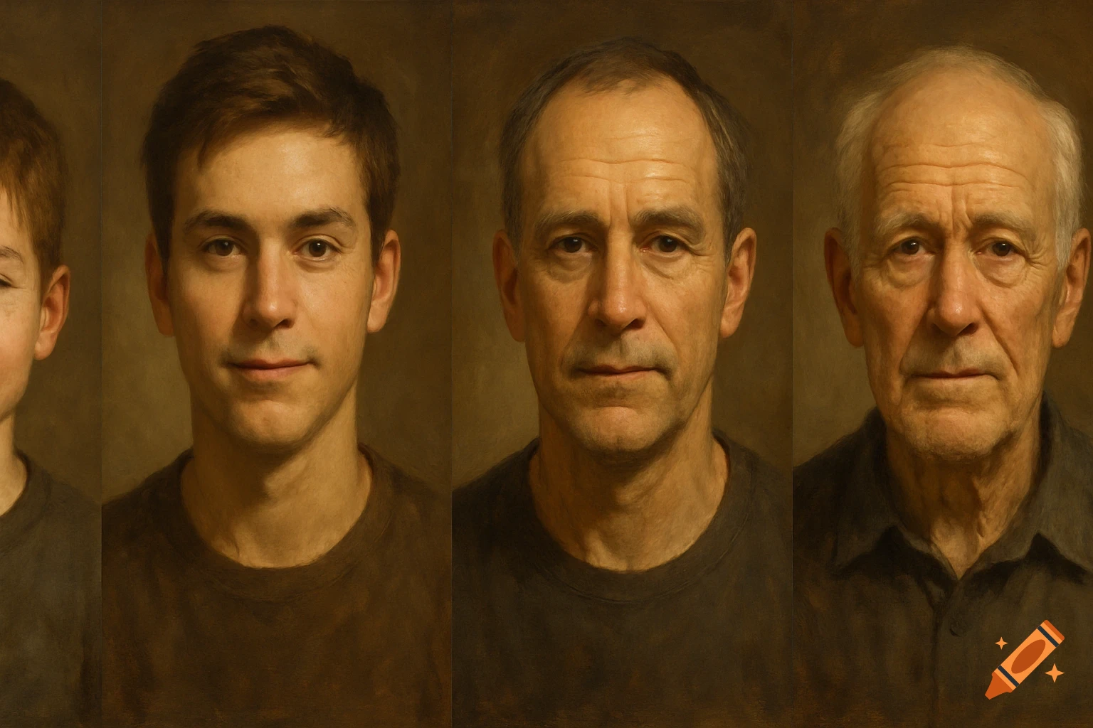 Four portraits of a man at different ages from young adult to old age.