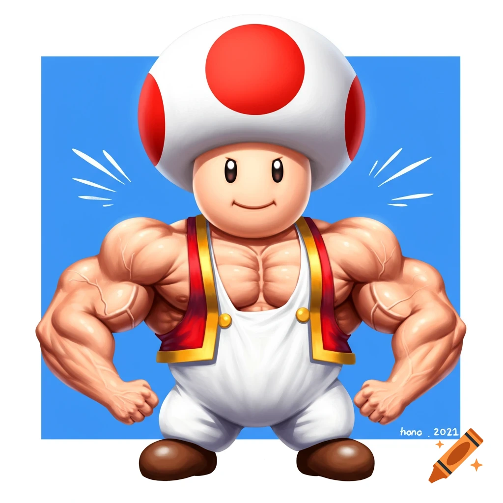 Muscular Nintendo character Toad.
