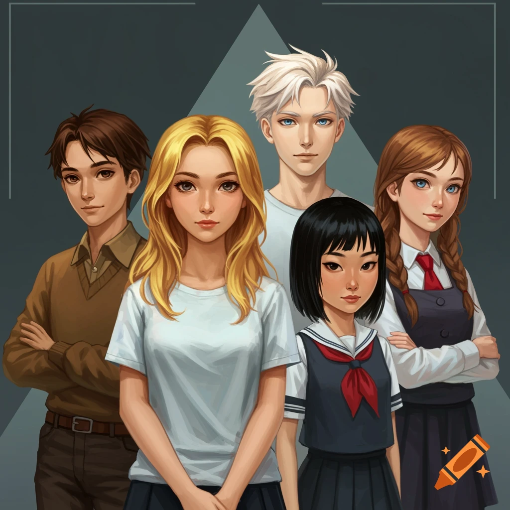 Five young people standing together
