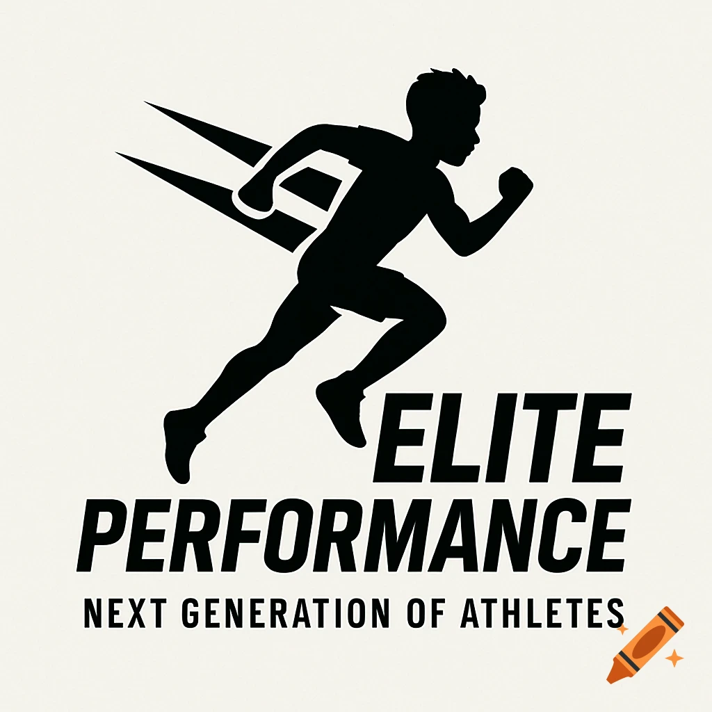 A black silhouette logo of a runner with abstract shapes and the text ELITE PERFORMANCE, NEXT GENERATION OF ATHLETES.