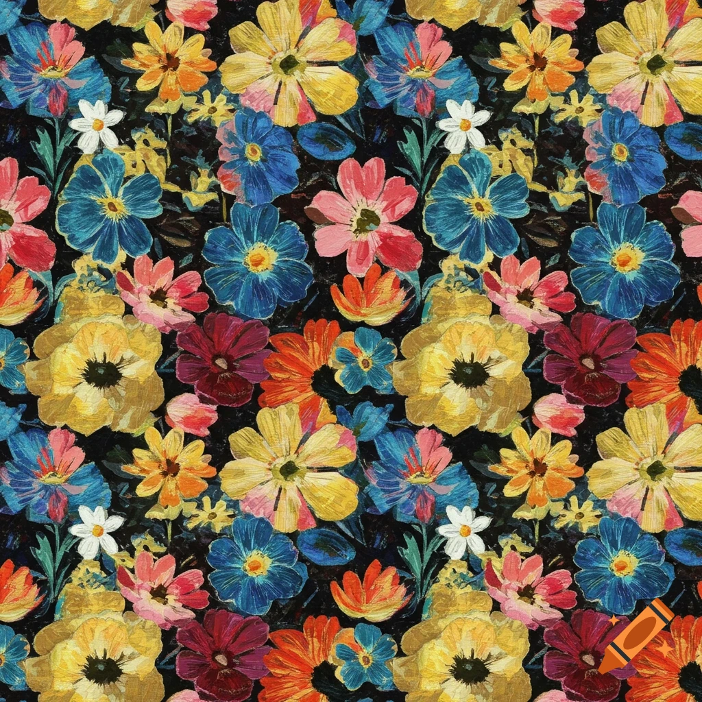 Seamless pattern of colorful painted flowers