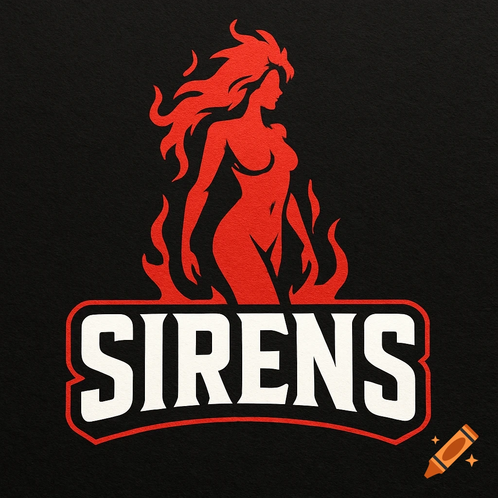 Logo of a red fiery woman silhouette above the word SIRENS on a black background.