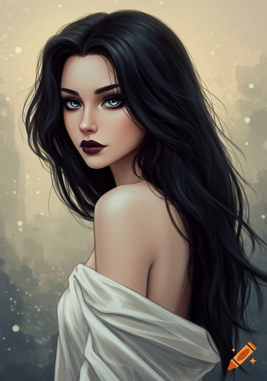 A woman with dark hair and blue eyes.