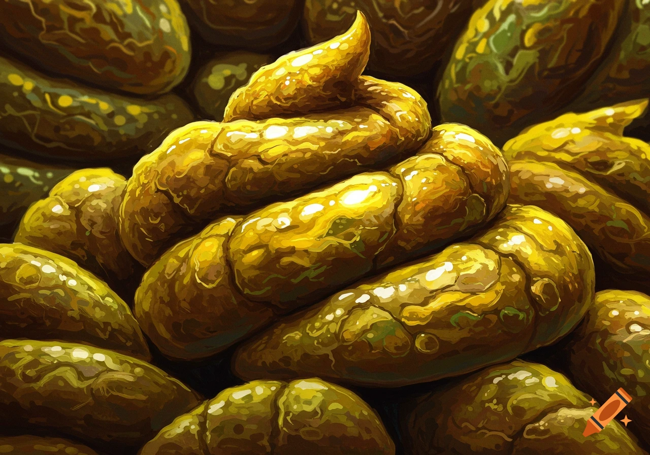 Many piles of yellowish-brown poo.