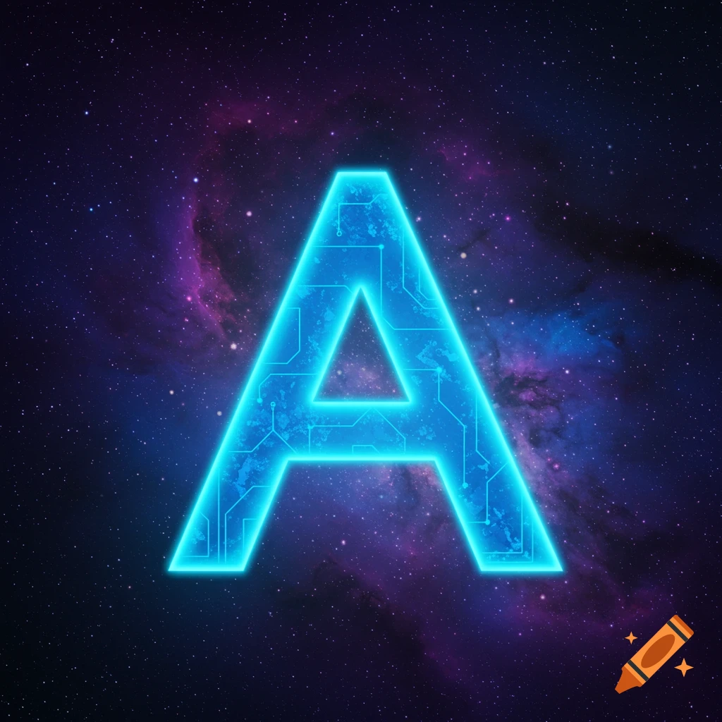Glowing blue circuit board letter A in space