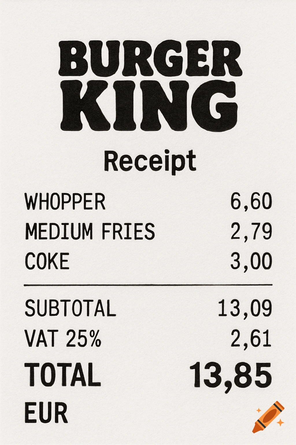 A Burger King receipt