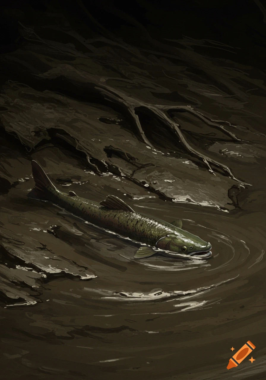 A fish swimming in muddy water.