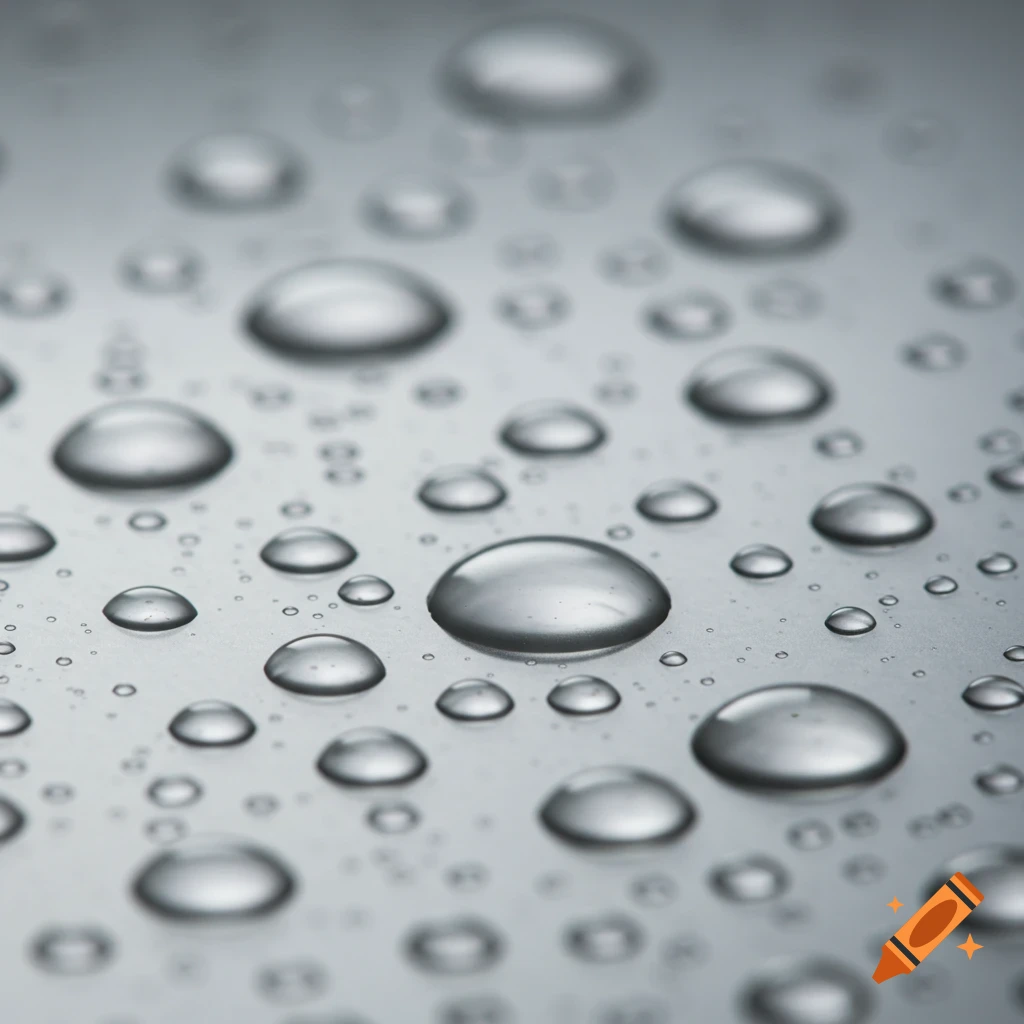 Macro shot of many water droplets on a grey surface