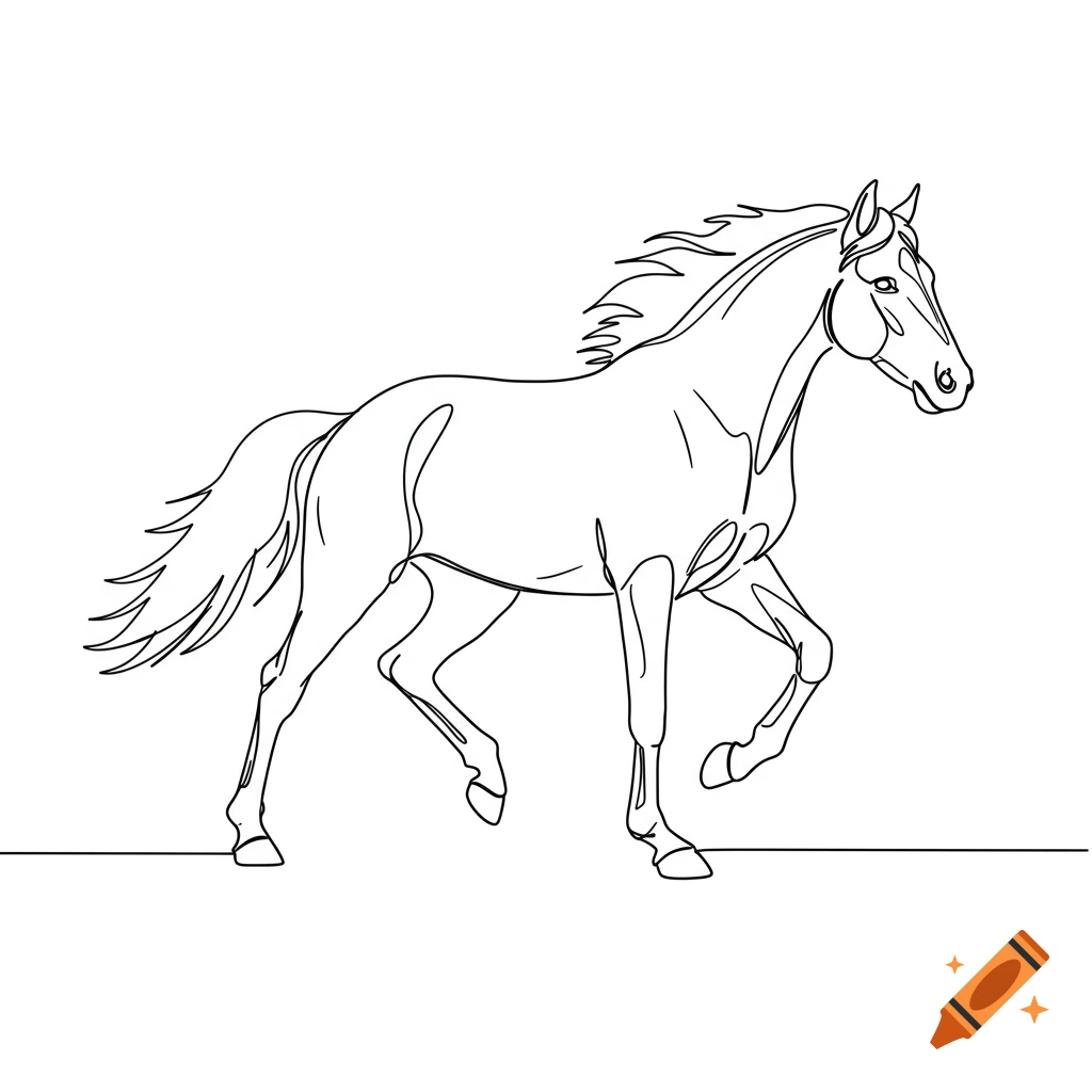 A simple single line drawing of a horse.