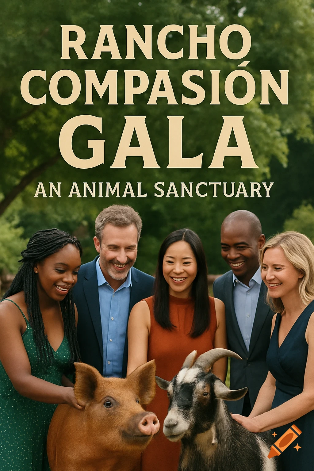 Poster for Rancho Compasi
h Gala featuring people, a pig, and a goat.