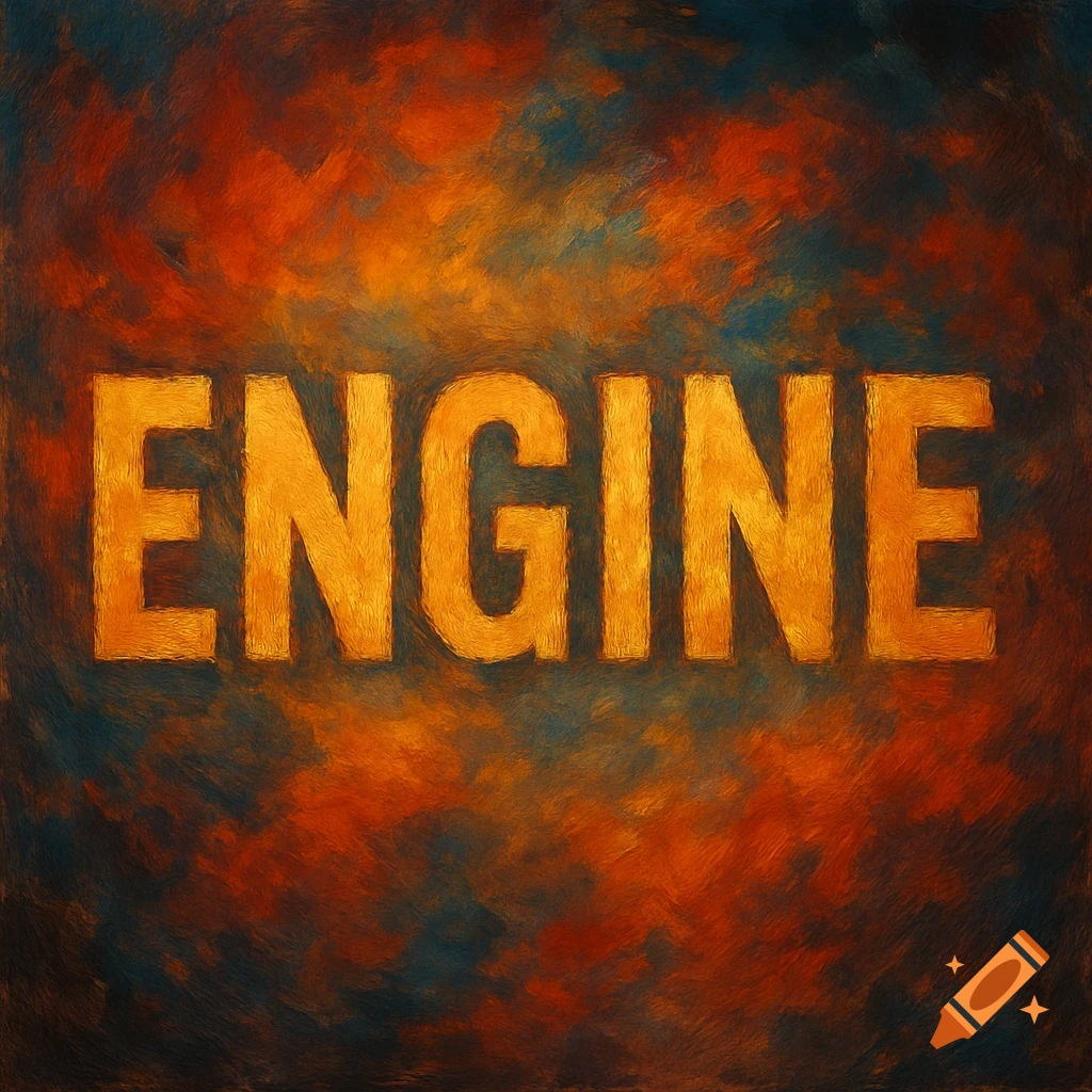 The word ENGINE in orange text on a textured orange and blue background.