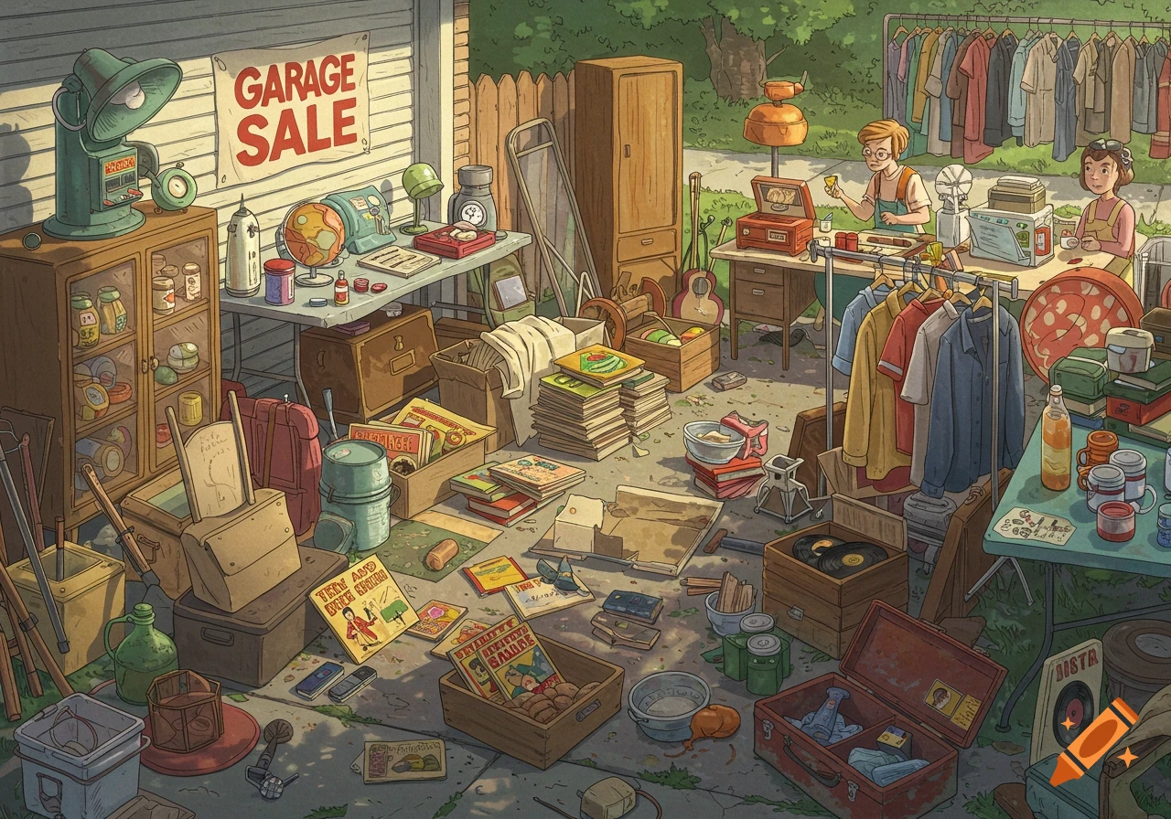 A still life scene inside a grocery store, featuring a folded striped ...