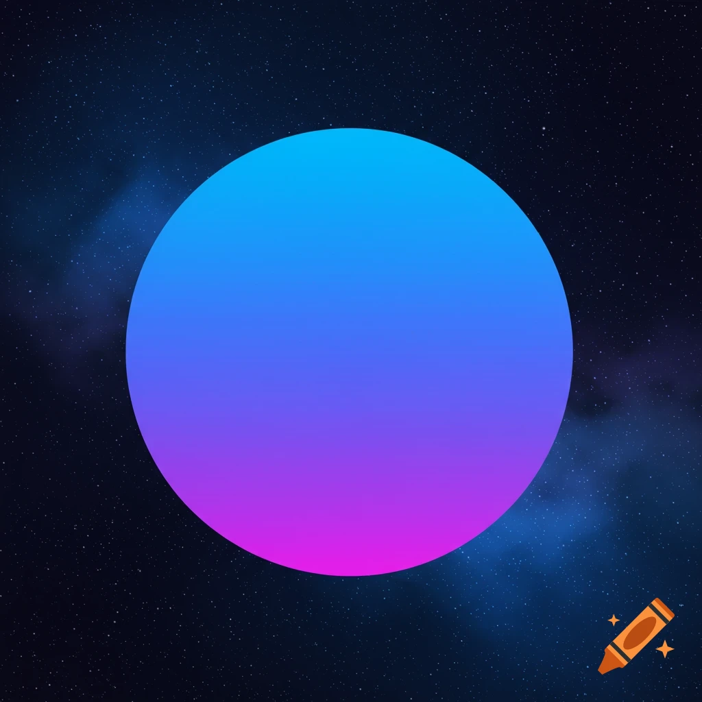 A blue and purple gradient circle against a starry space background.