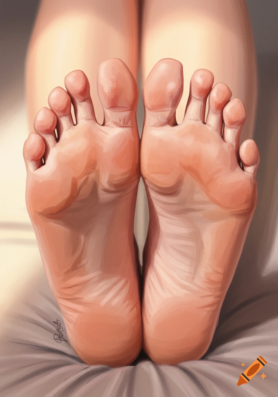 The soles of two feet are visible.