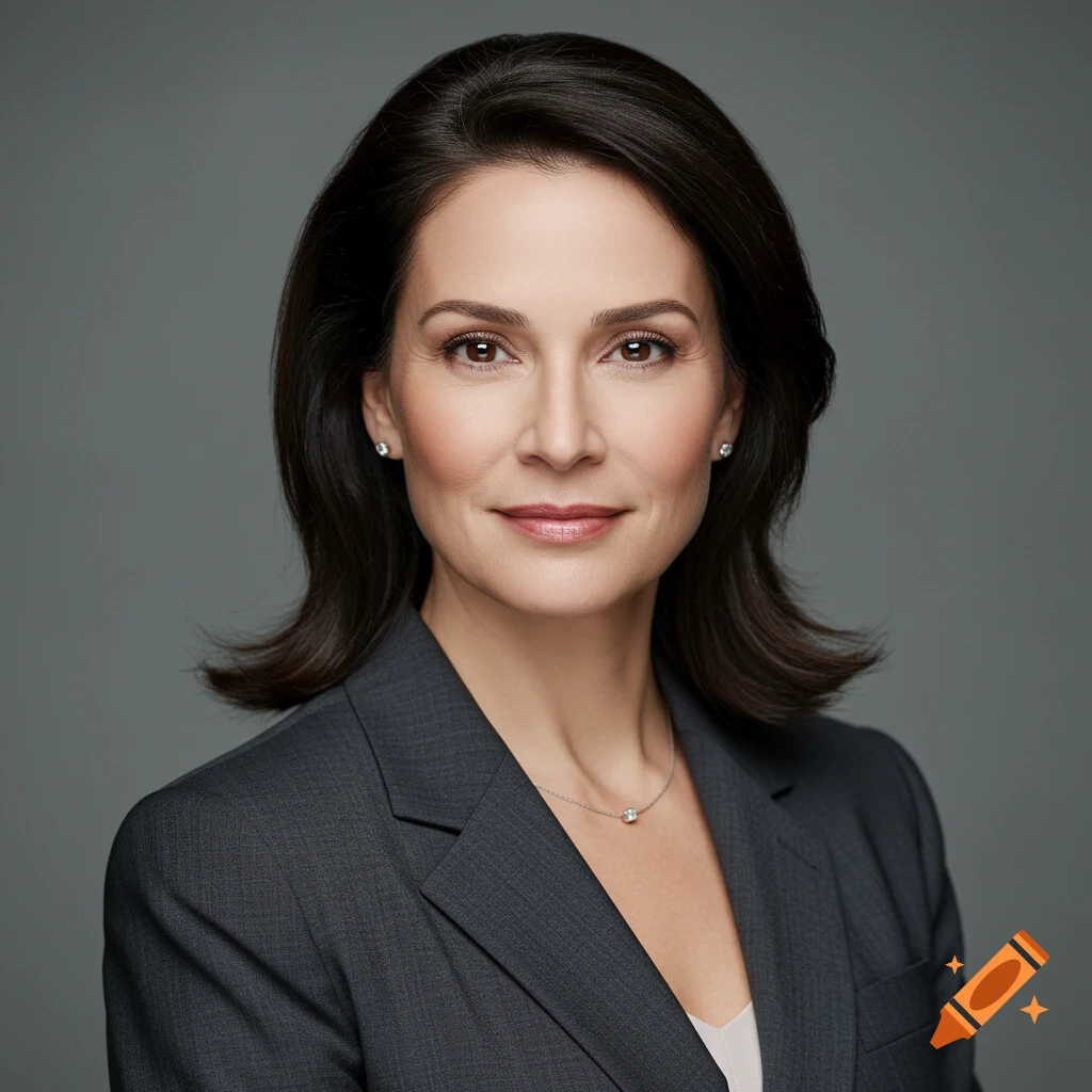 Professional headshot of a brunette woman in a business suit