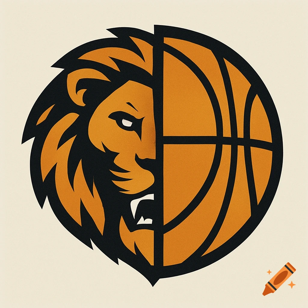 Logo of a stylized lion head merged with a basketball