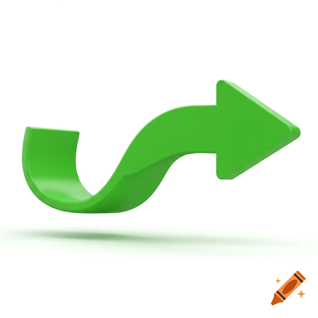 A green 3D arrow pointing right and curving upwards.