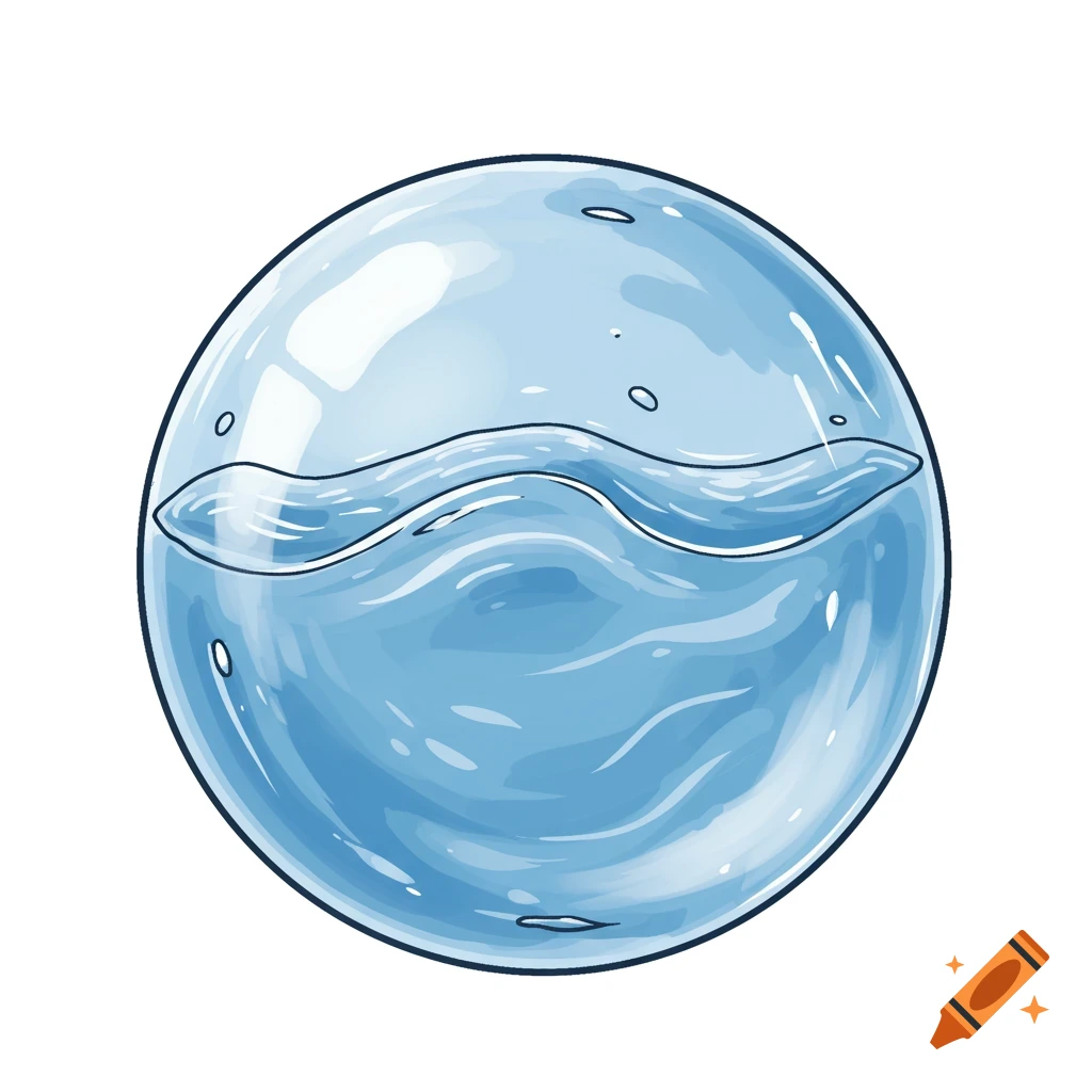 Drawing of a sphere filled with wavy blue water