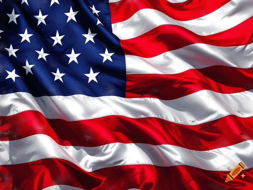 A close-up of a waving American flag.