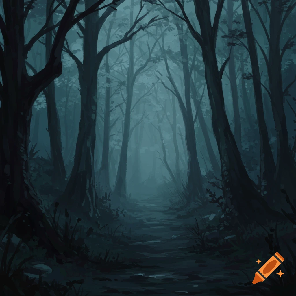 A dark, misty forest path