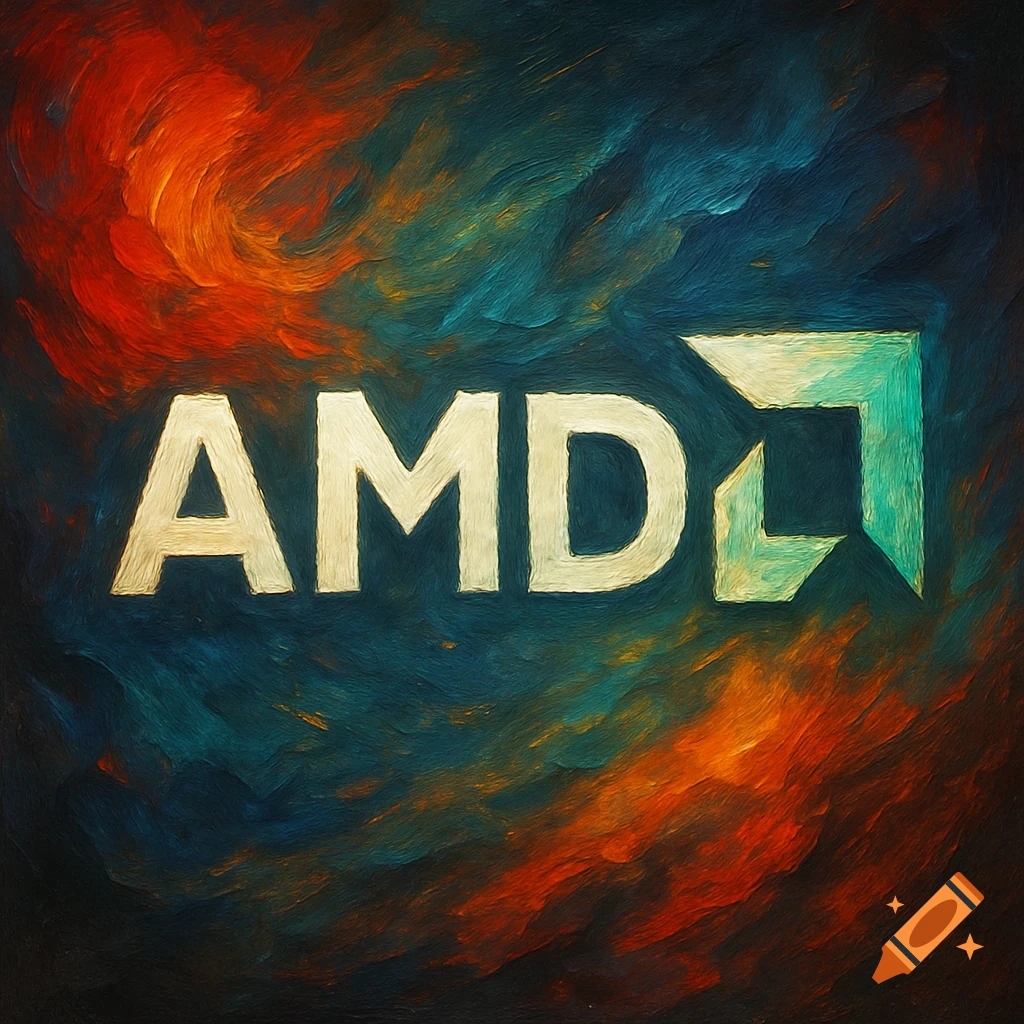 The AMD logo against a colorful background