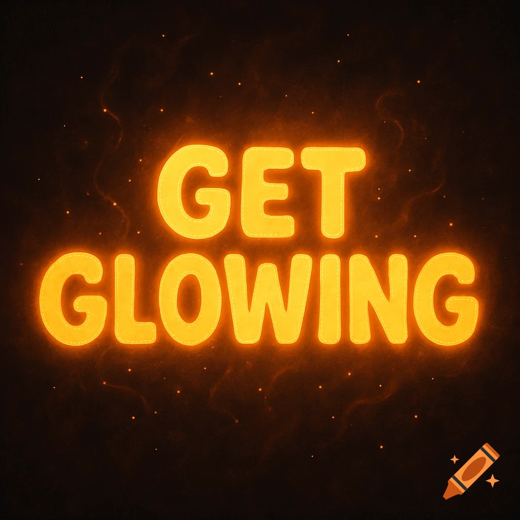 Glowing text that says 'GET GLOWING' on a dark background.