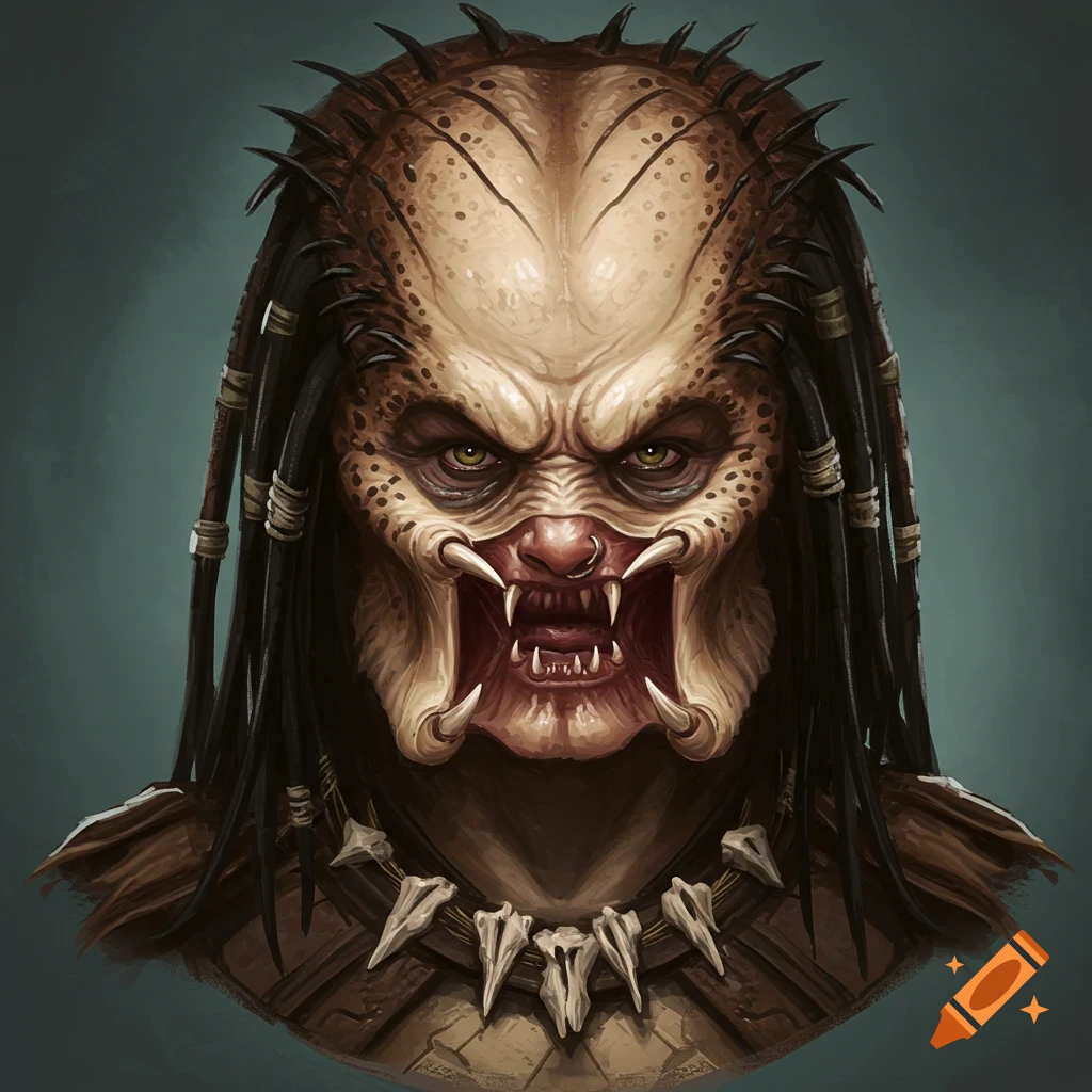 A Predator alien and human hybrid bust.