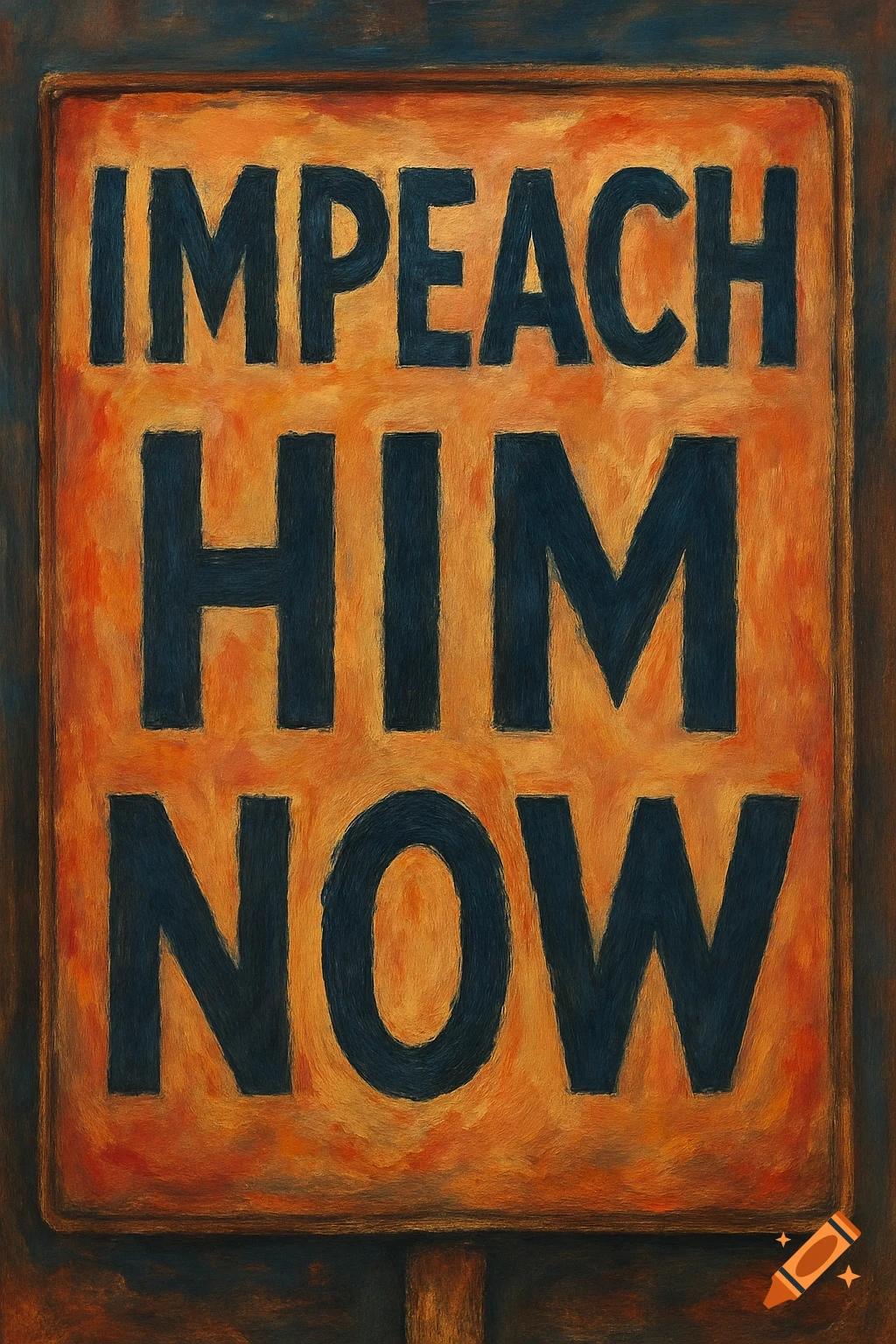 An orange sign with the text IMPEACH HIM NOW.