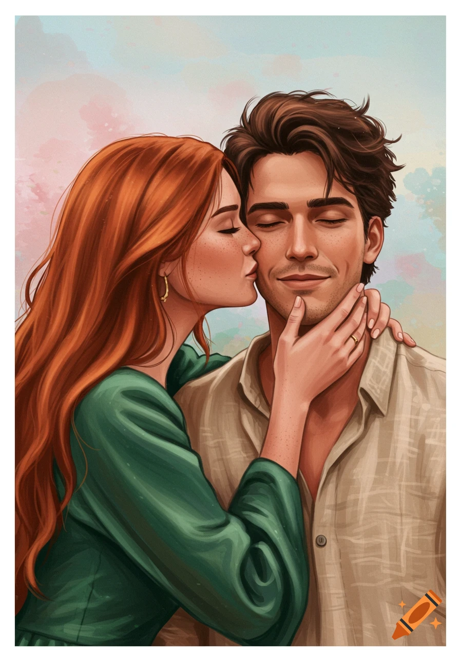 A woman is kissing a man's cheek.