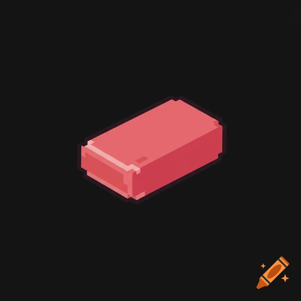 A simple red eraser rendered in pixel art style on a dark background.