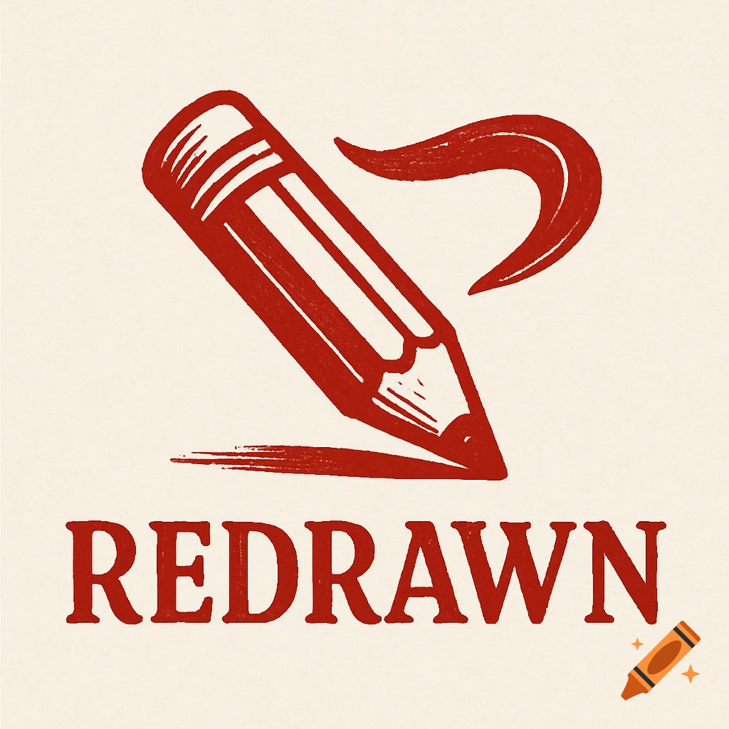 Red stylized logo of a pencil drawing a line with the word REDRAWN below.