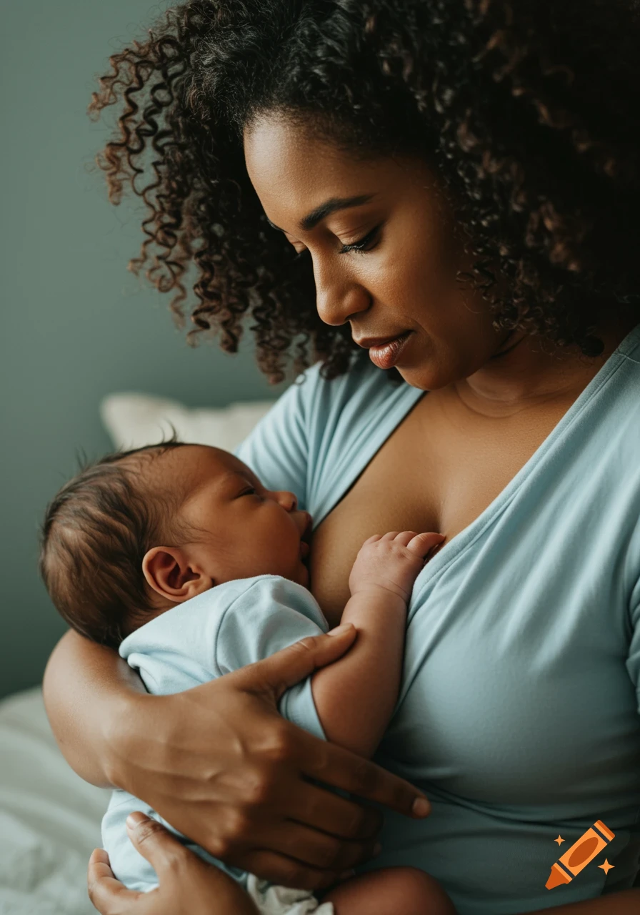A mother breastfeeds her baby.